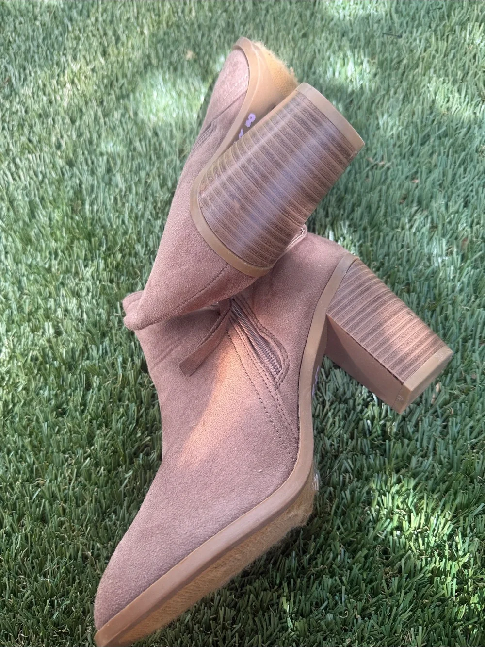 TOP Moda Taupe Suede Ankle Booties with Stacked Heel